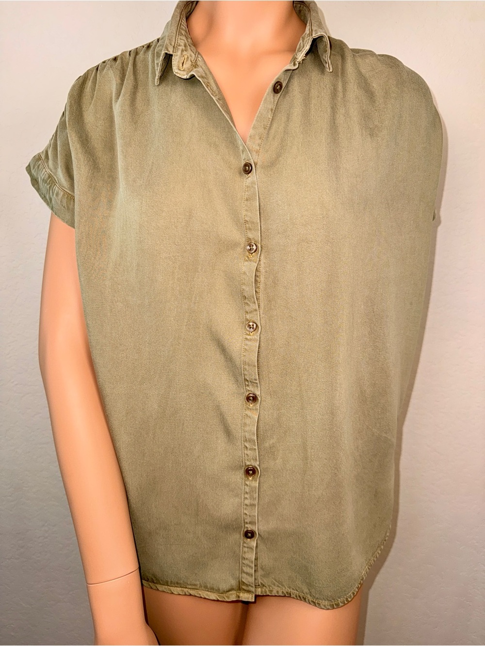 Quince Tencel Camp Shirt XS Olive Button Up Short Sleeve Top